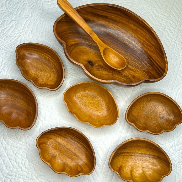 Vintage Wooden Monkey Pod Salad/Snack Bowl Set - Picture 1 of 15